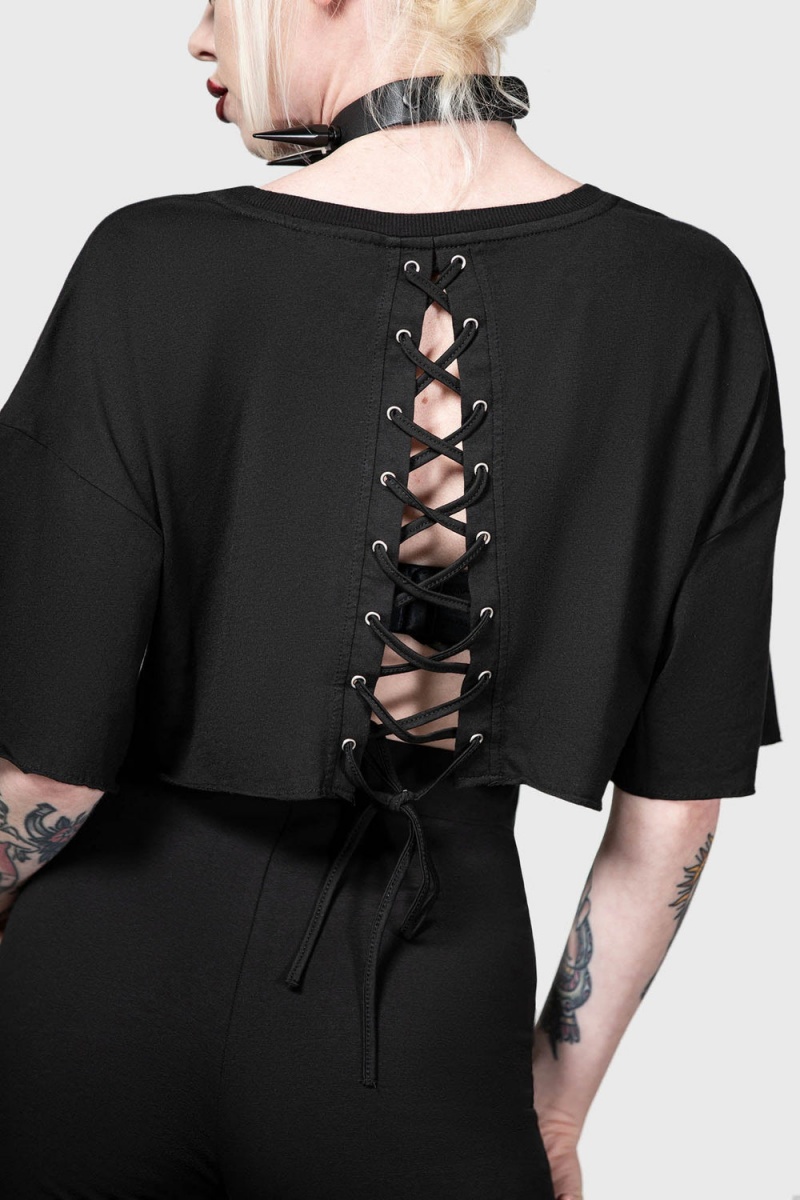 Killstar Night Roller Crop Top Negros | 64095-PYFH