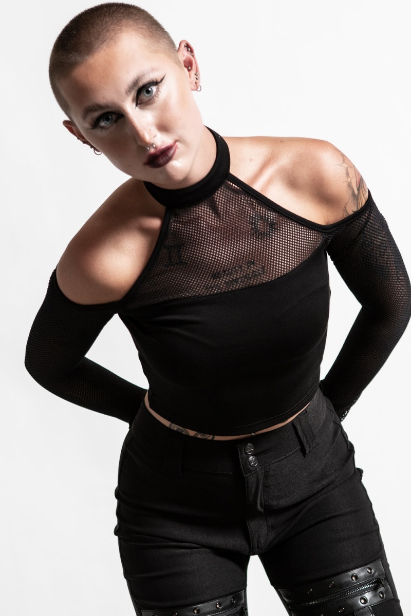 Killstar Nightcall Fishnet Top Negros | 10643-HENX