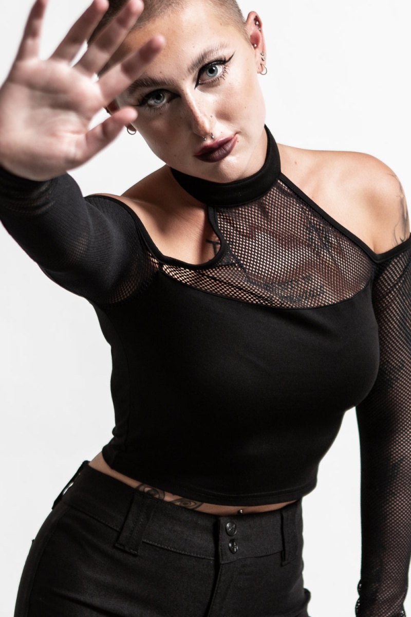 Killstar Nightcall Fishnet Top Negros | 10643-HENX