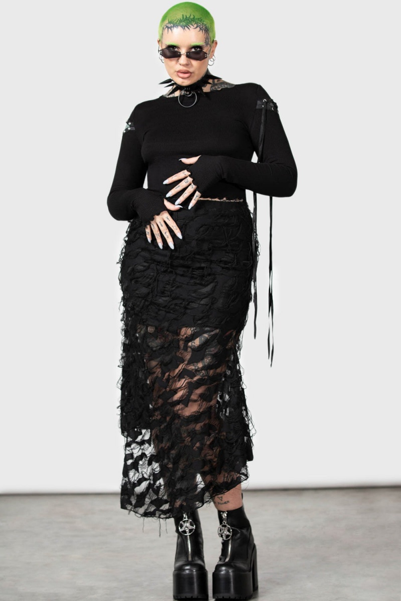 Killstar Nightdew Midi Skirt Negros | 51038-ZKVP