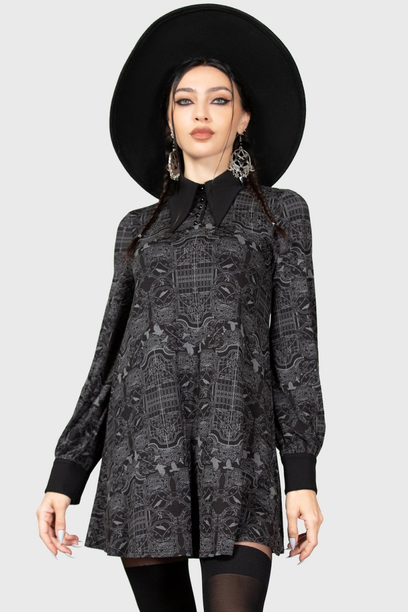 Killstar Nightshade Society Mini Vestido Negros | 87215-GTZY
