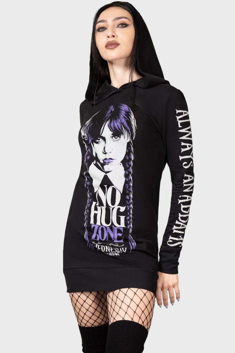 Killstar No-Hug Zone Longline Hoodie Negros | 34926-LDAU