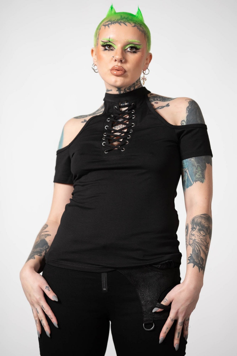 Killstar No Secrets Cap Sleeve Top Negros | 64150-IGXU