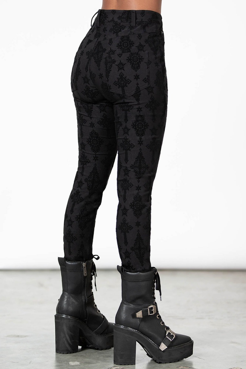 Killstar Nora Flocked Trousers Negros | 12580-RITO