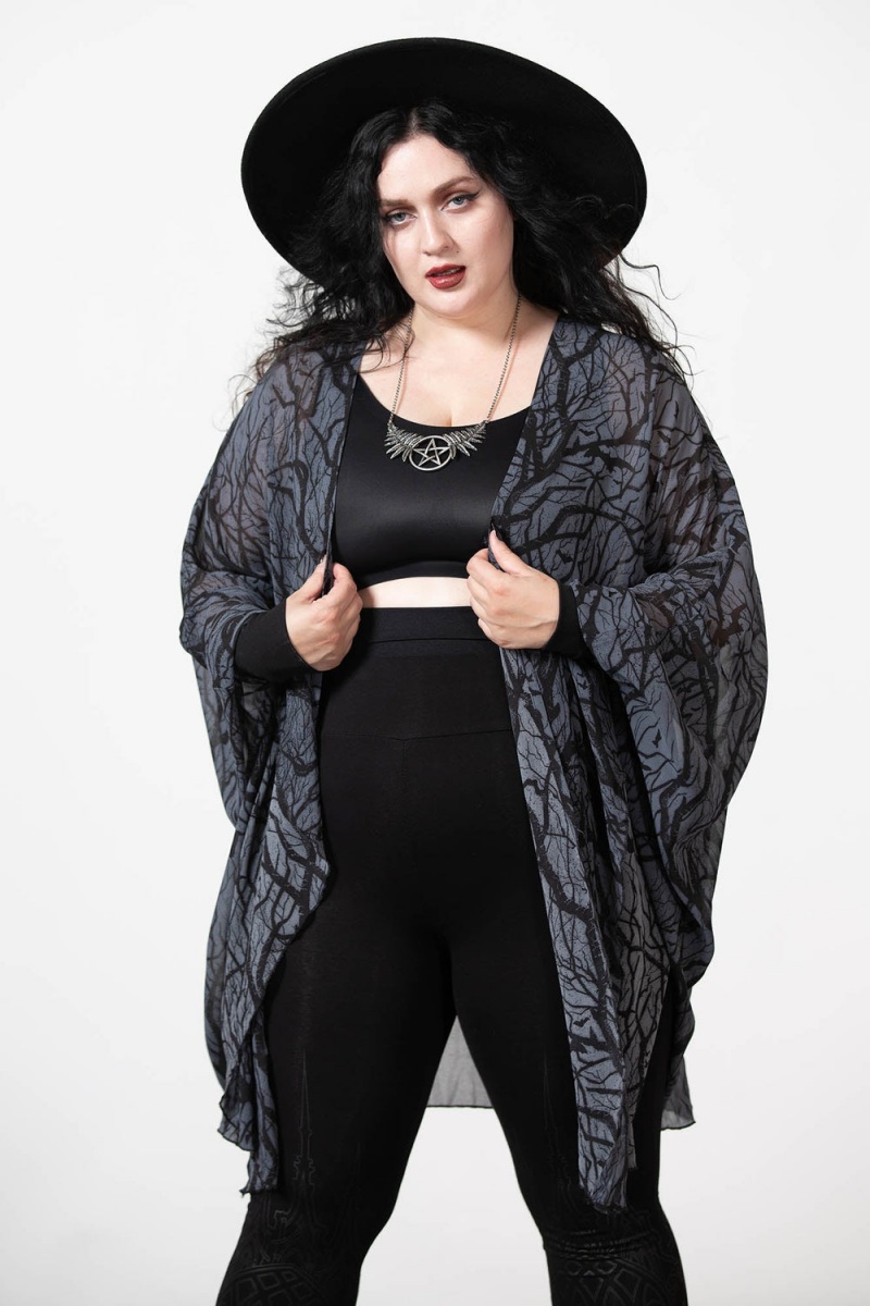 Killstar Obscurum Chiffon Cardigan Negros | 72895-PSMW