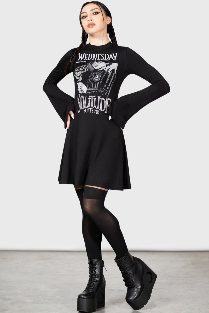 Killstar On Wednesdays Skater Vestido Negros | 27906-YERD