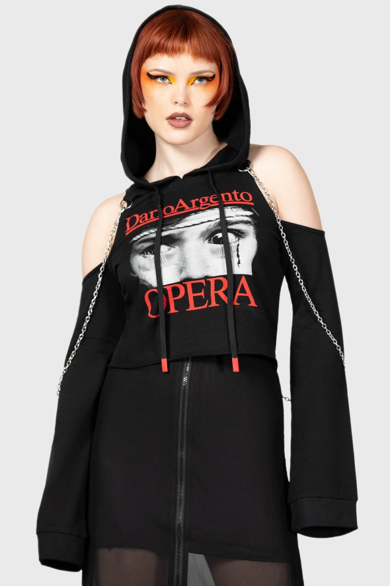 Killstar Opera Crop Hoodie Negros | 80956-TDMZ