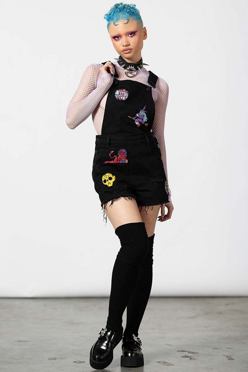Killstar Oracle Denim Overalls Negros | 38194-IVCK