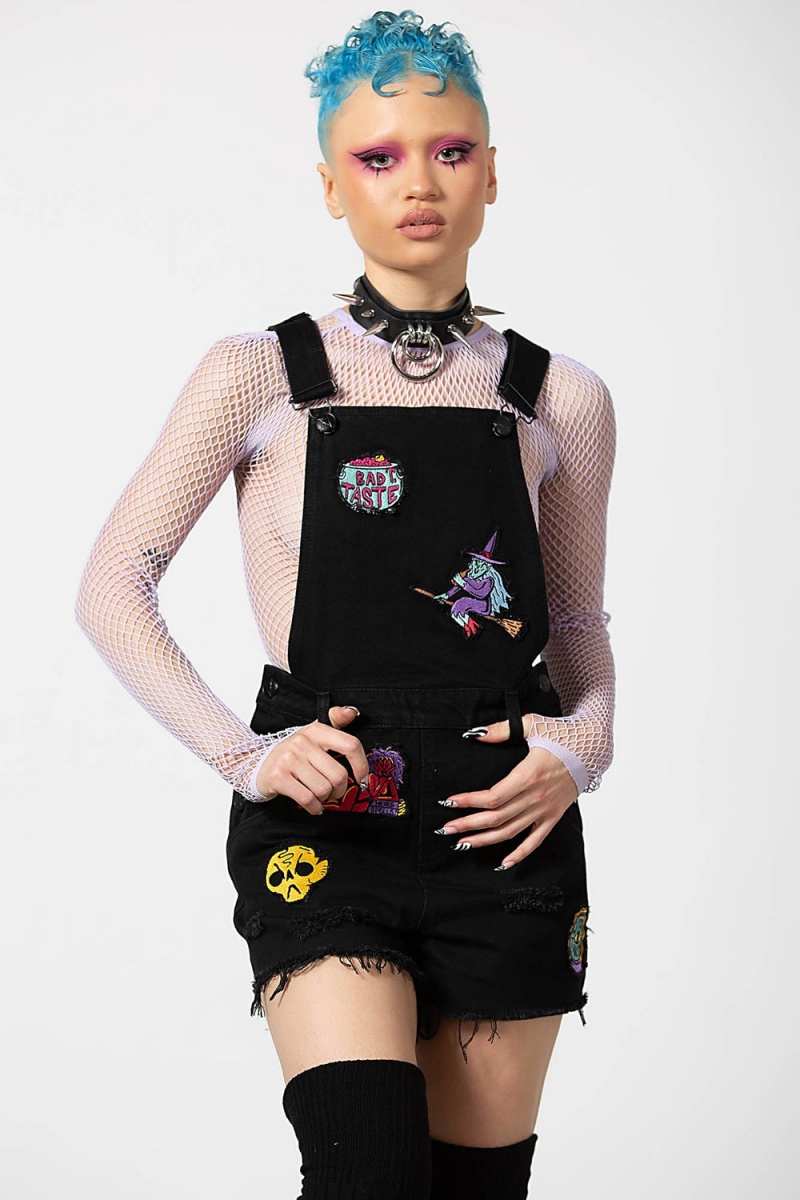 Killstar Oracle Denim Overalls Negros | 38194-IVCK