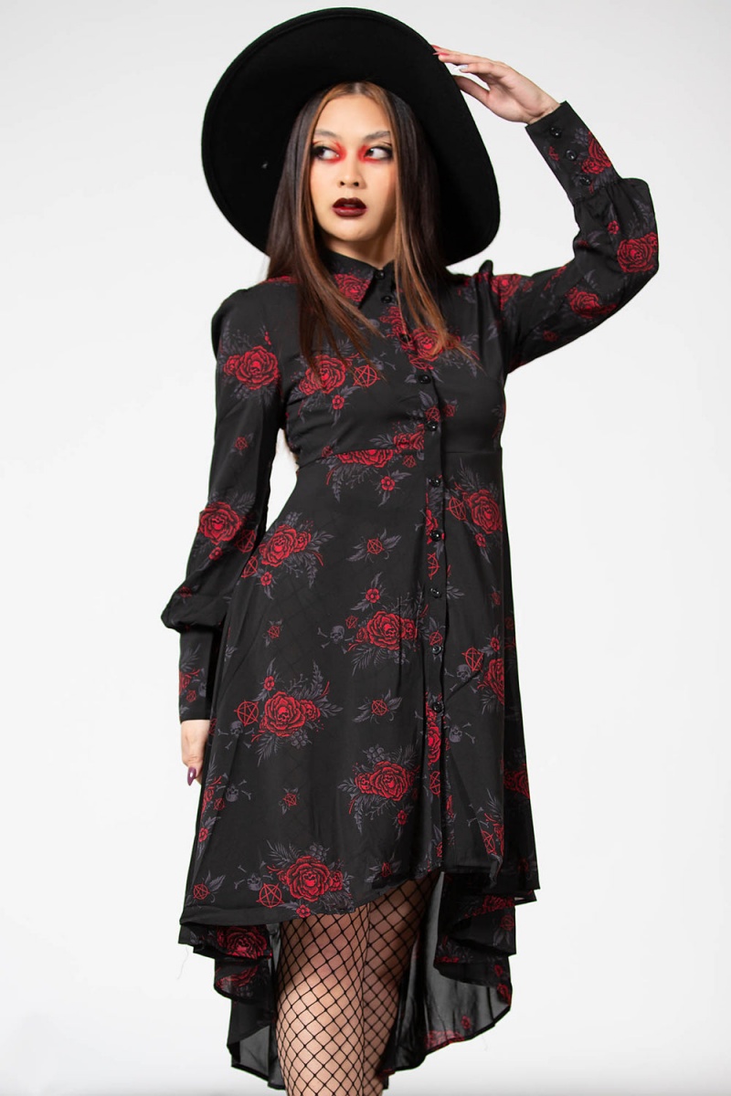 Killstar Pandora Shirt Vestido Negros | 89301-AFPT