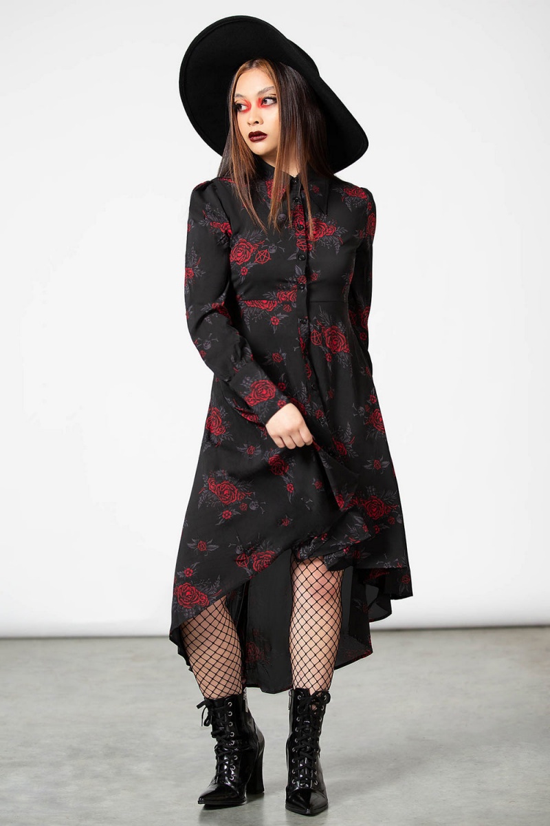 Killstar Pandora Shirt Vestido Negros | 89301-AFPT