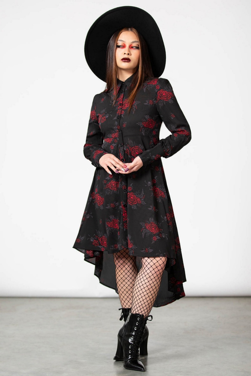 Killstar Pandora Shirt Vestido Negros | 89301-AFPT