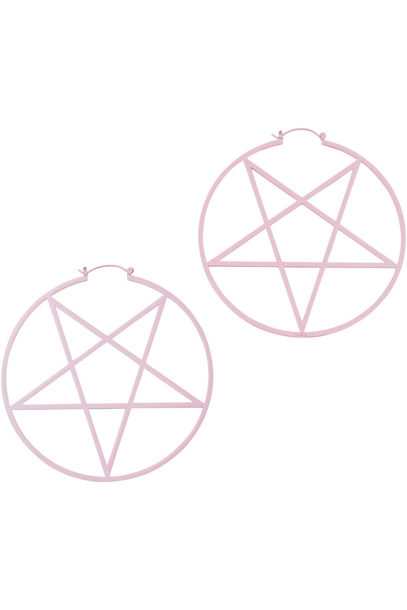 Killstar Pentagram Hoop Earrings [PASTEL PINK] Rosas | 01347-ELSK