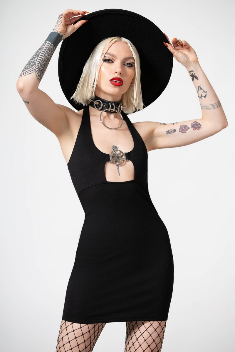 Killstar Penumbra Halter Vestido Negros | 90752-IPWR