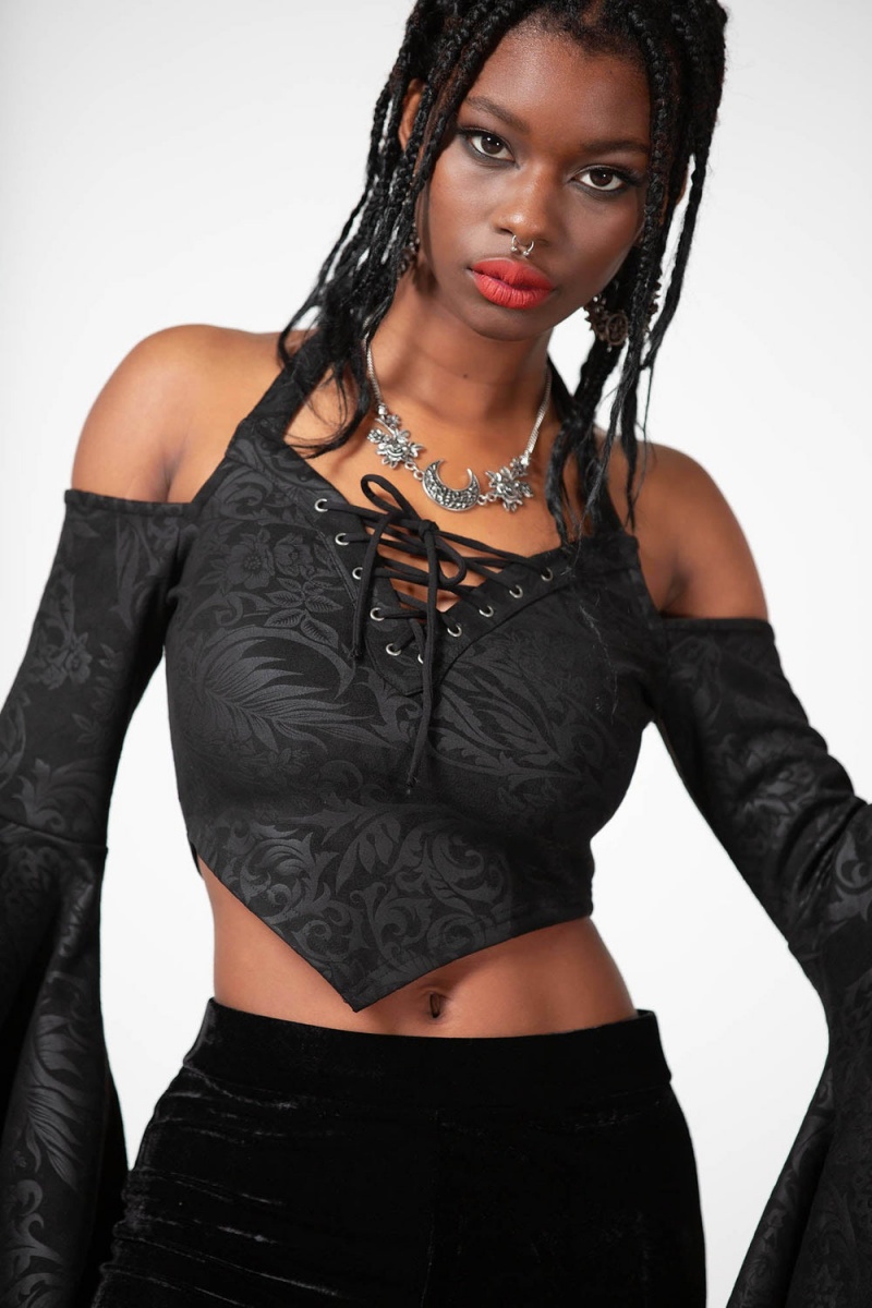 Killstar Periwinkle Halter Crop Top Negros | 58947-XUBW