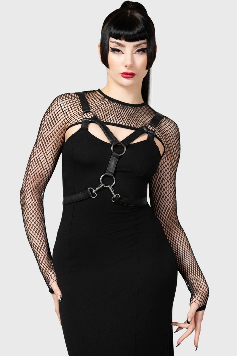 Killstar Phoenix Maxi Vestido Negros | 84157-KRAD