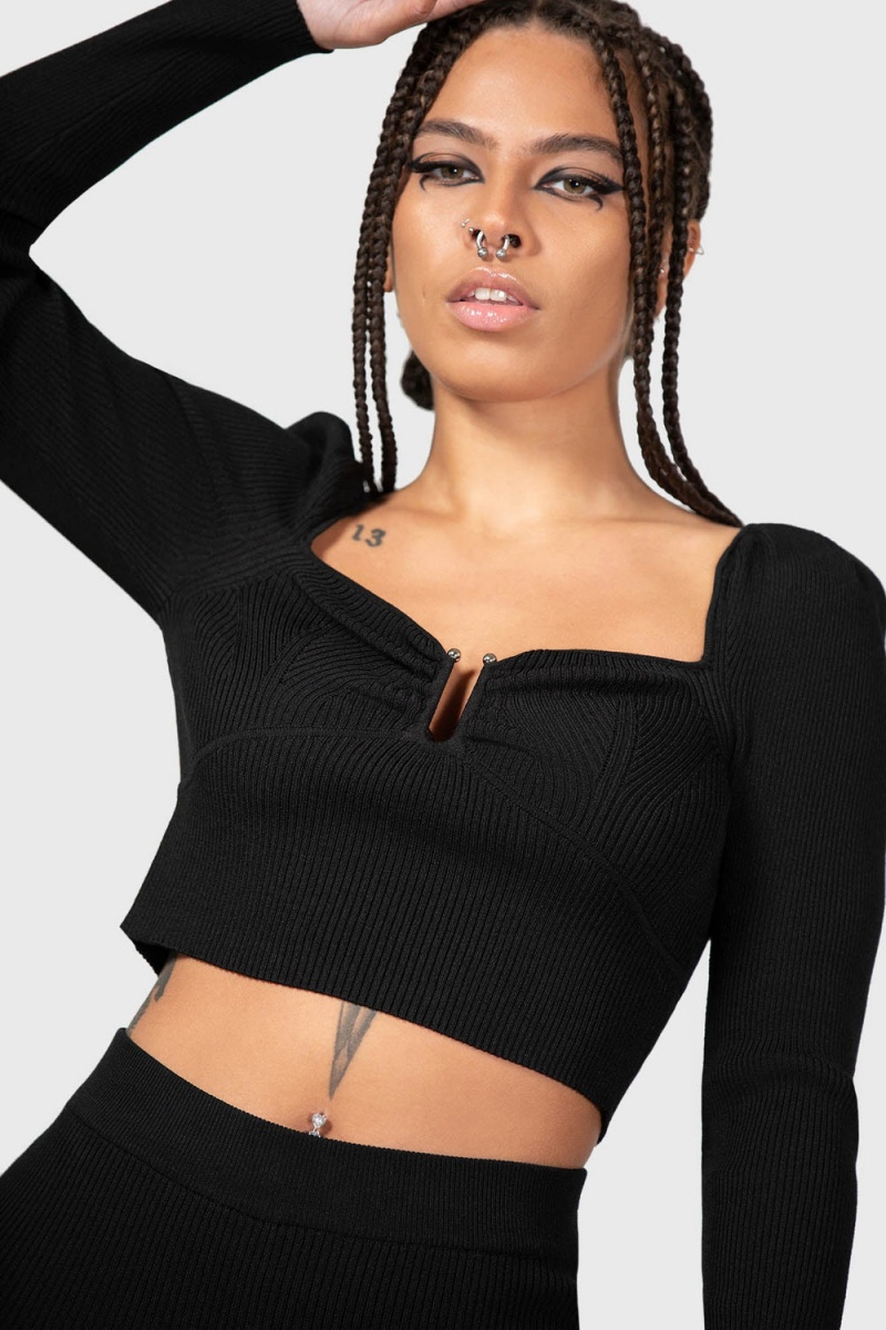 Killstar Pia Pollyanna Knit Top Negros | 96532-UQVJ