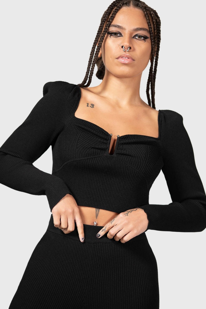 Killstar Pia Pollyanna Knit Top Negros | 96532-UQVJ