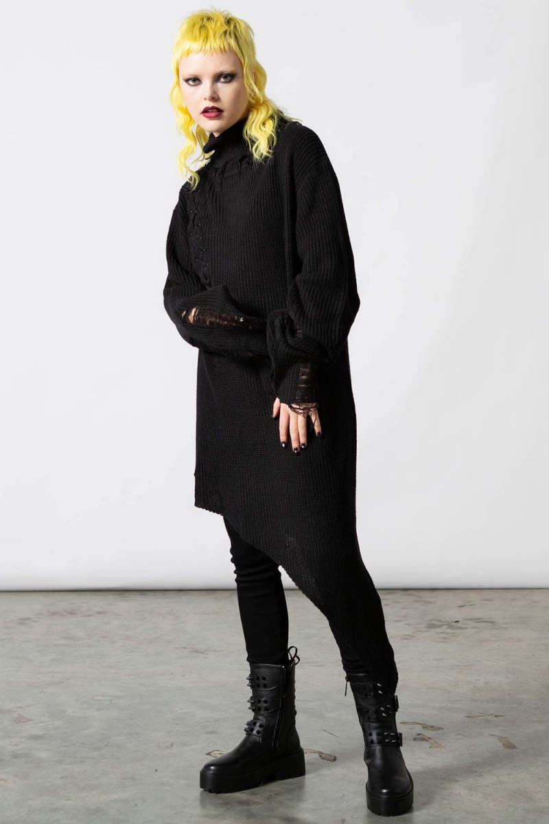 Killstar Placebo Knit Sueter Negros | 01976-GDAR