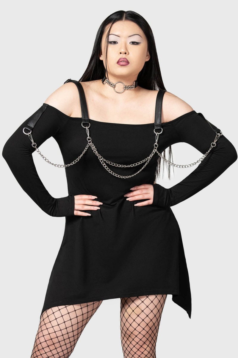 Killstar Pleasure & Chain Vestido Negros | 61358-GOZY
