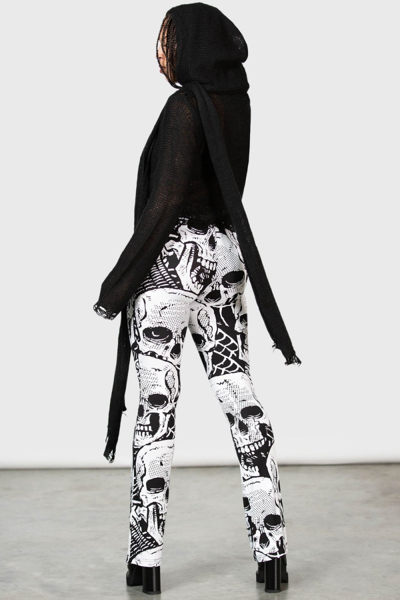 Killstar Plentiful Reap Bootcut Trousers Negros Blancos | 36721-JGPH
