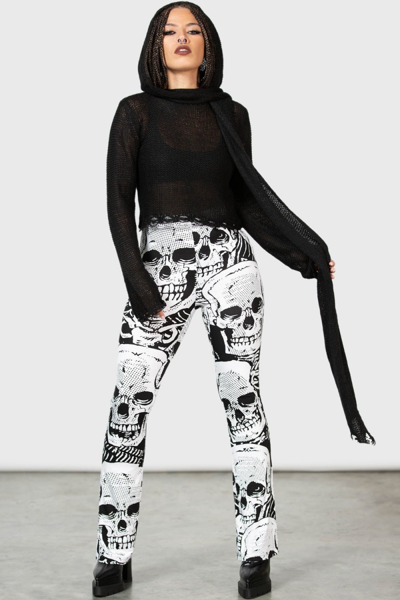 Killstar Plentiful Reap Bootcut Trousers Negros Blancos | 36721-JGPH
