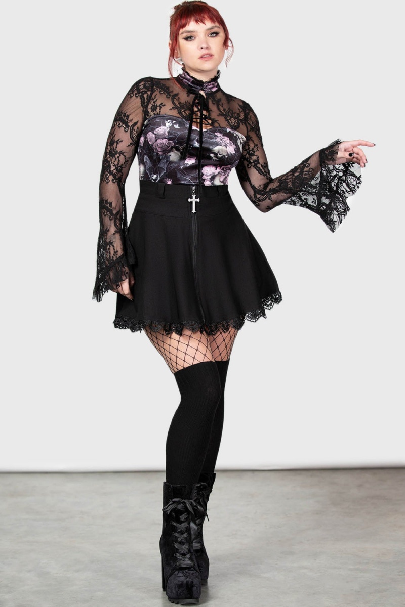 Killstar Poison Fang Long Sleeve Top [BLACK/PINK] Rosas | 57834-SXOG