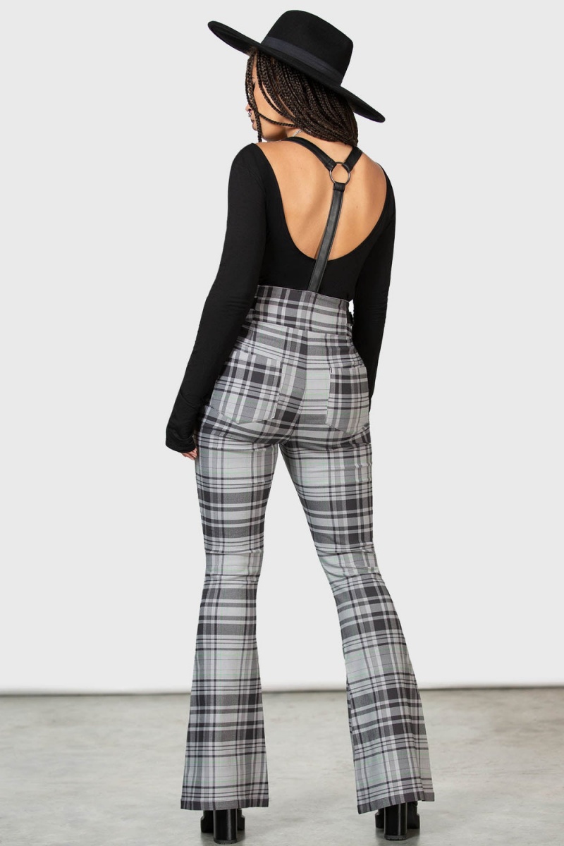 Killstar Prophet Of Doom Suspender Trousers [GREY TARTAN] Grises | 95678-BQYN