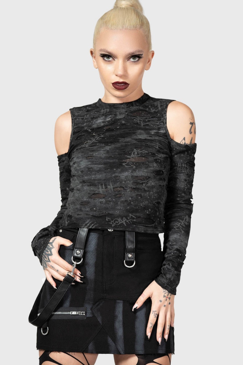 Killstar Punkster Cold Shoulder Top Negros | 52483-AVMK