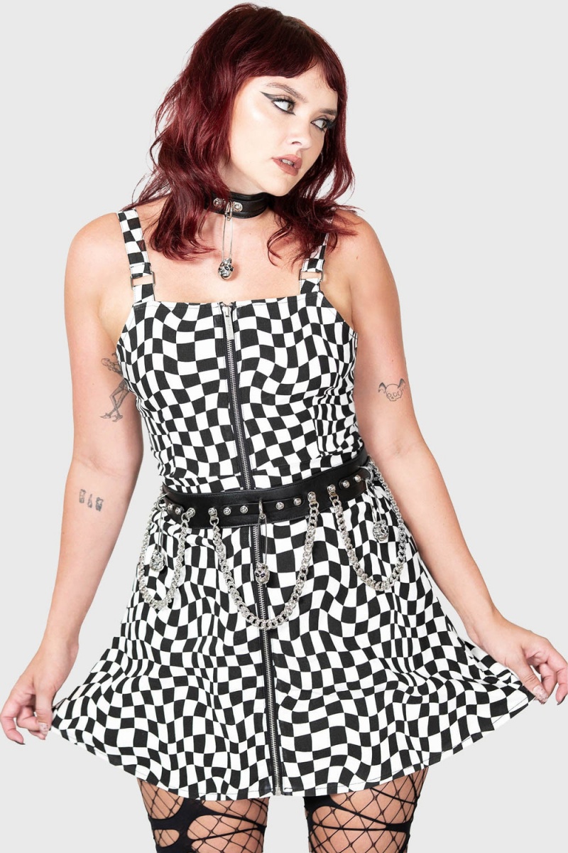 Killstar Punktured Vestido Negros Blancos | 85436-HMUD