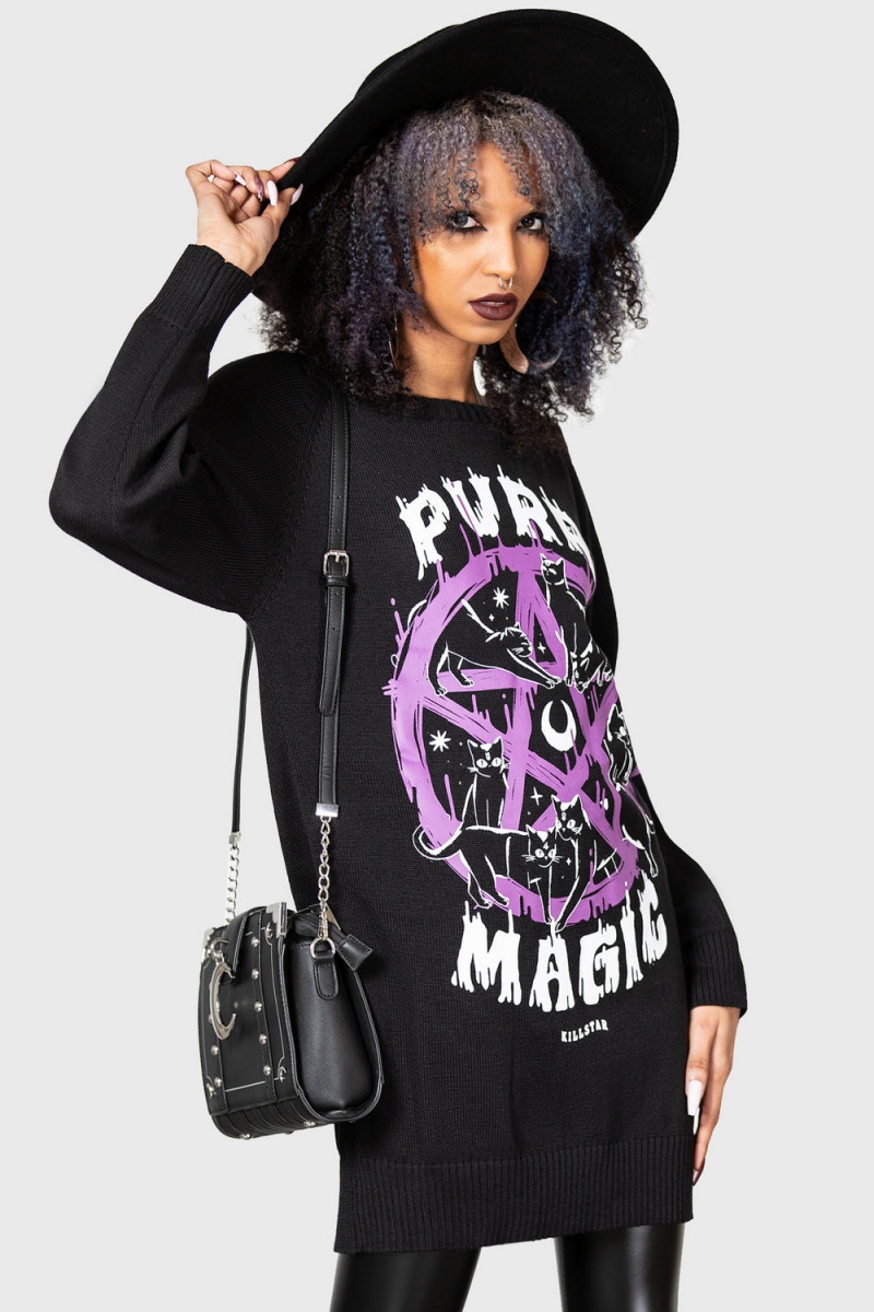 Killstar Purr Magic Knit Sueter Negros | 04857-CRGB