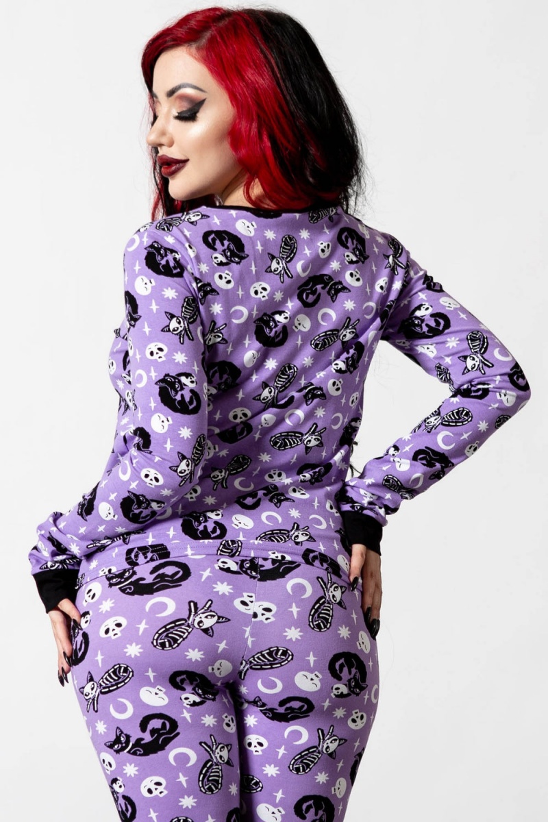 Killstar Purr Off Long Sleeve Top [PLUM] Morados | 34159-NSCF