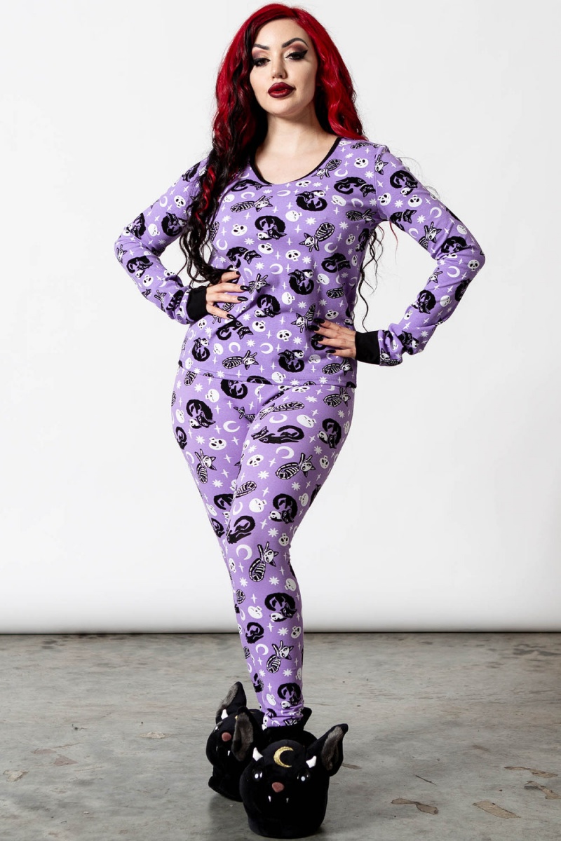 Killstar Purr Off Long Sleeve Top [PLUM] Morados | 34159-NSCF