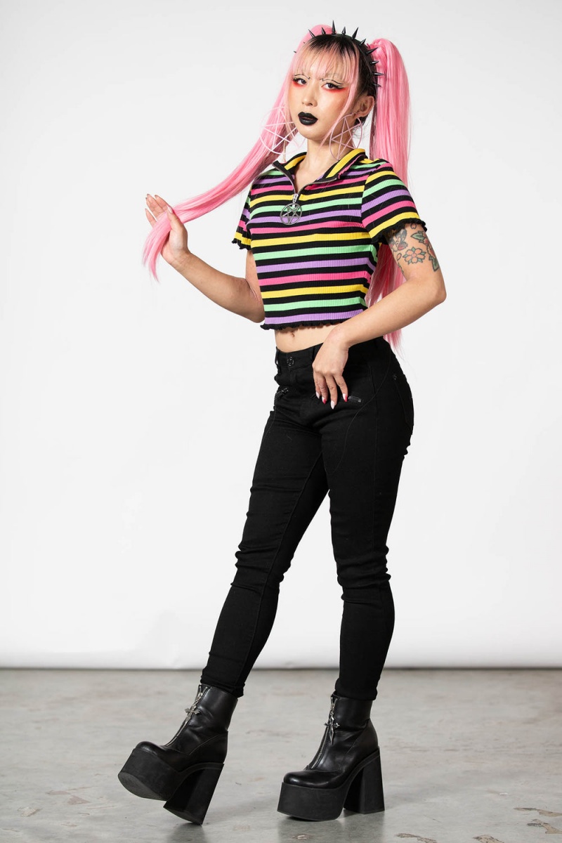 Killstar Rainbow Child Acanalado Crop Top Rainbow | 89521-EJWY