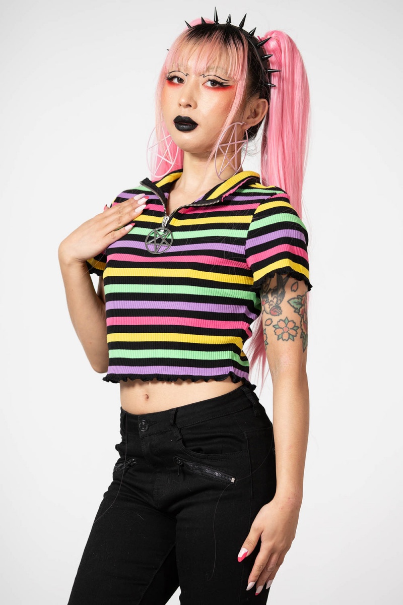 Killstar Rainbow Child Acanalado Crop Top Rainbow | 89521-EJWY