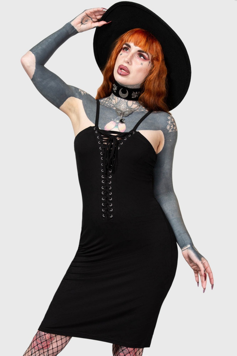 Killstar Reaping Hour Slip Vestido Negros | 41970-WJIB