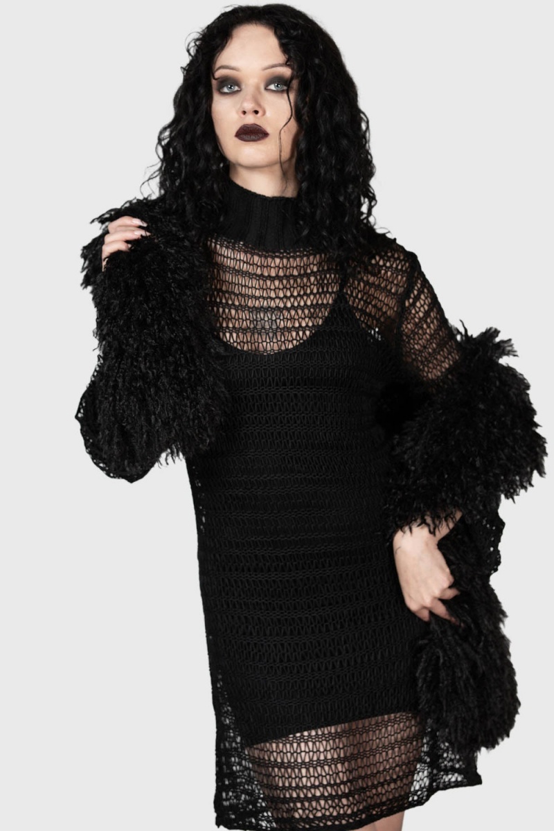 Killstar Rebecca\'s Rage Knit Vestido Negros | 17956-ZAQM