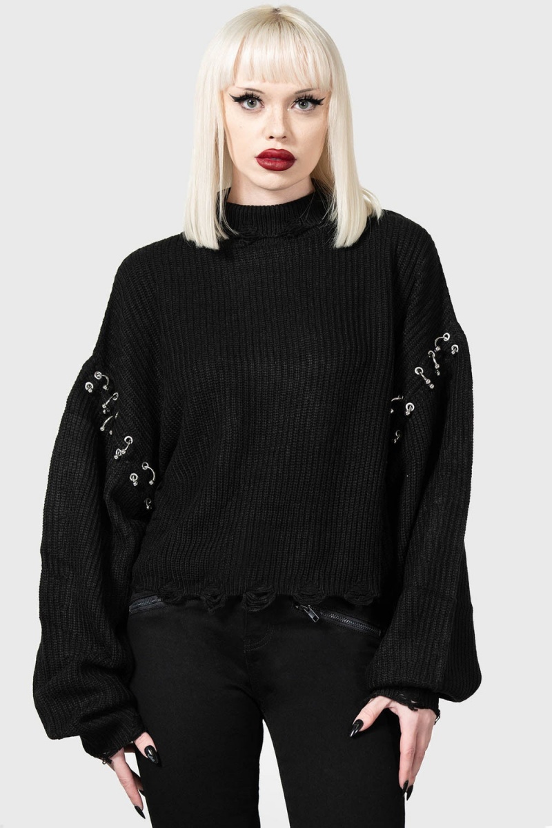 Killstar Rook Knit Sueter Negros | 45961-GQXL