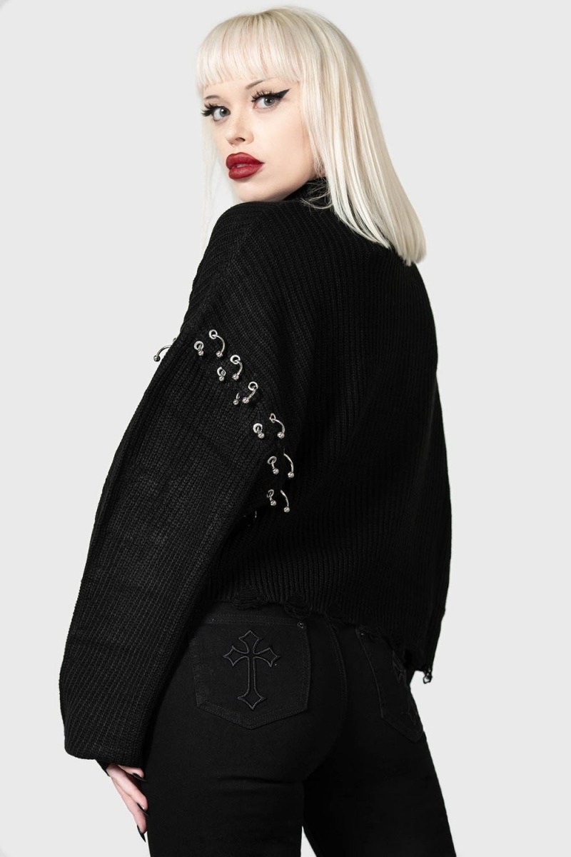 Killstar Rook Knit Sueter Negros | 45961-GQXL
