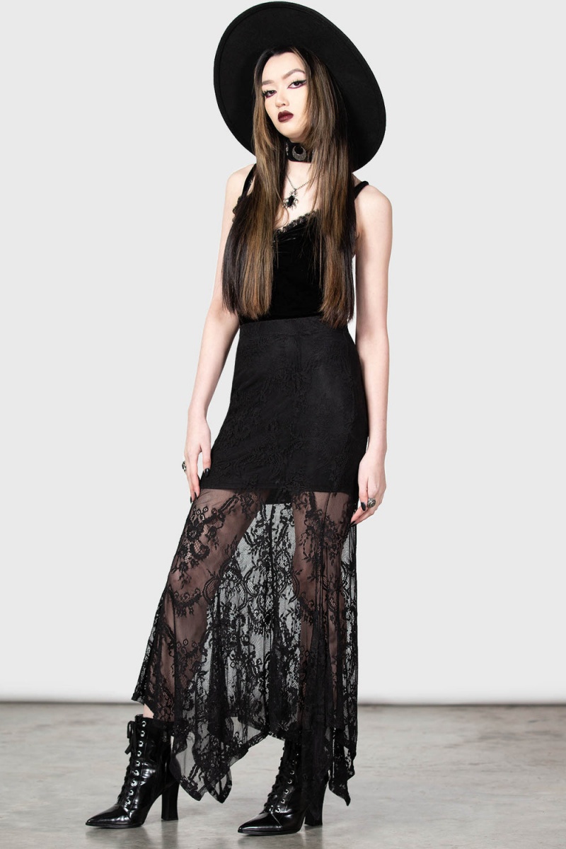 Killstar Rosa Encaje Maxi Skirt Negros | 71608-JCYN
