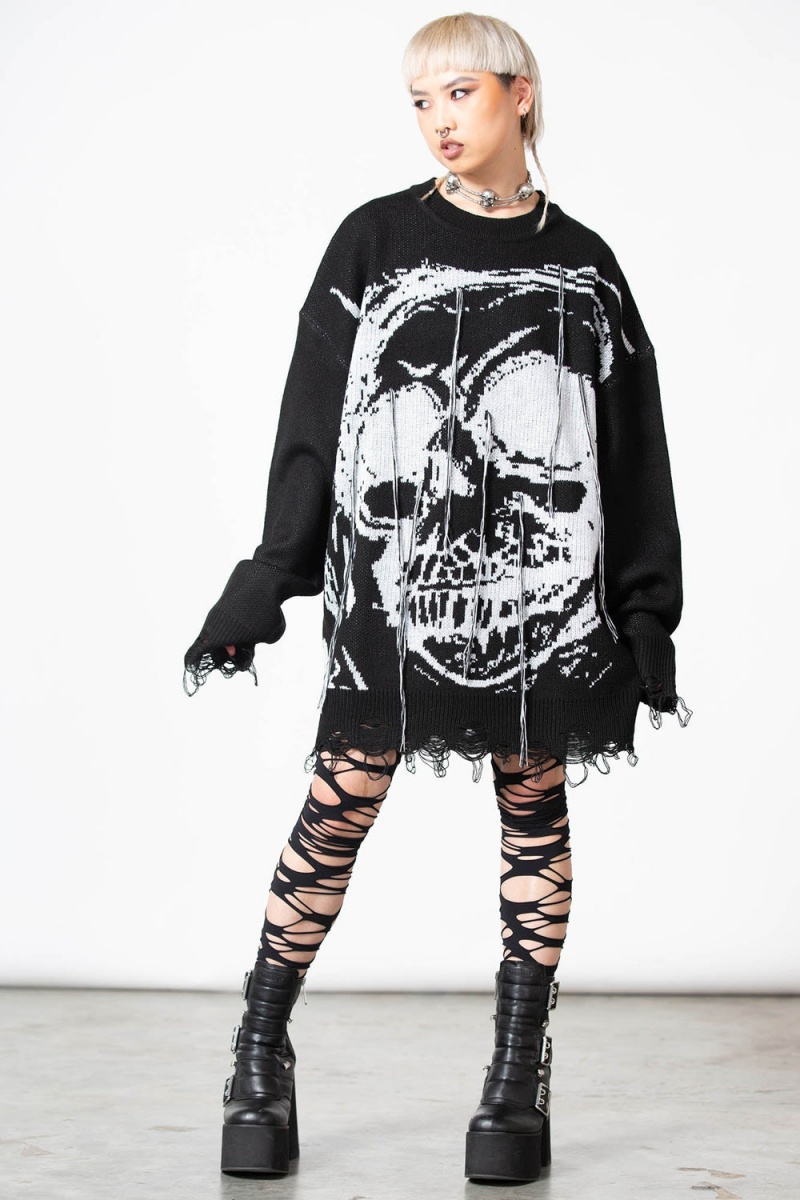 Killstar Ruined Relic Knit Sueter Negros | 63197-GIUP