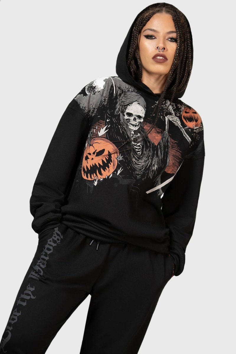 Killstar Scythe Oversized Hoodie Negros | 20564-XWRY