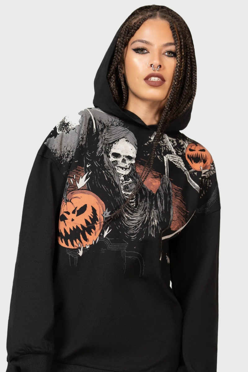 Killstar Scythe Oversized Hoodie Negros | 59028-EJHV