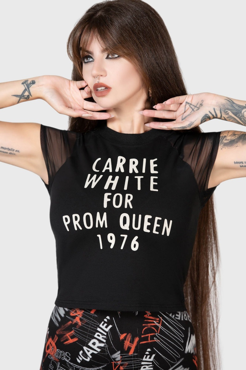 Killstar Senior Prom Shrunken T-Shirt Negros Blancos | 05172-ZADU