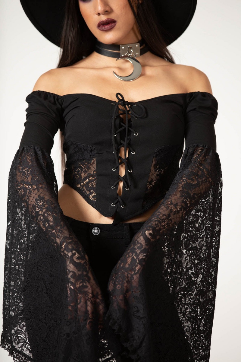 Killstar Sentina Long Sleeve Top Negros | 40219-PNGT