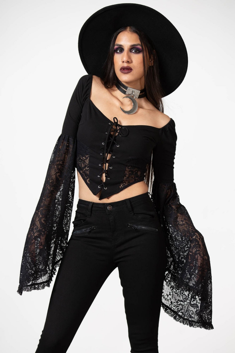 Killstar Sentina Long Sleeve Top Negros | 40219-PNGT