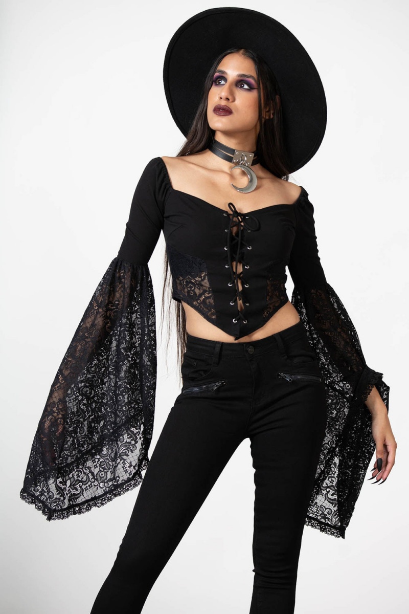 Killstar Sentina Long Sleeve Top Negros | 40219-PNGT