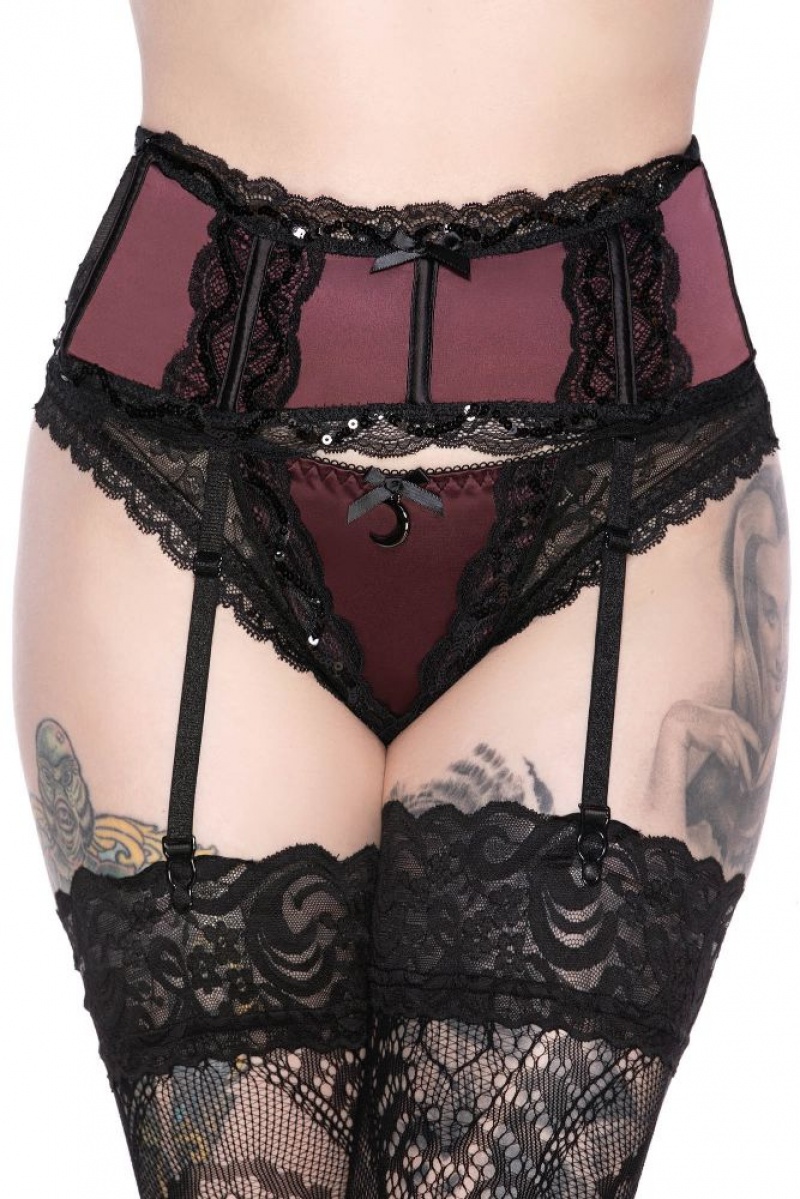 Killstar She\'s Poison Garter Belt [WINE] Rojos | 01379-TXZO