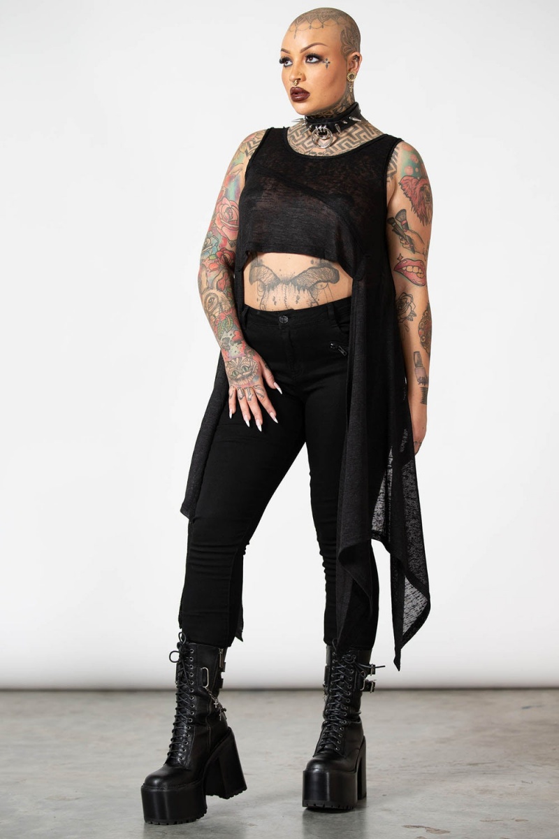 Killstar Shirley Crop Vest Negros | 53018-FNSP