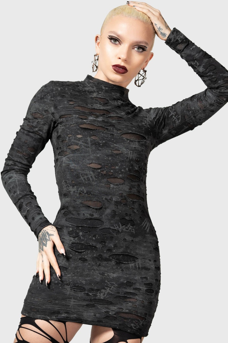 Killstar Shows Over Bodycon Vestido Negros | 97640-SMQF